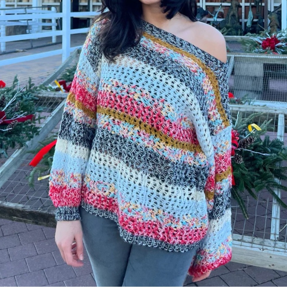 Multicolor Off-Shoulder Sweater from Boho Pink